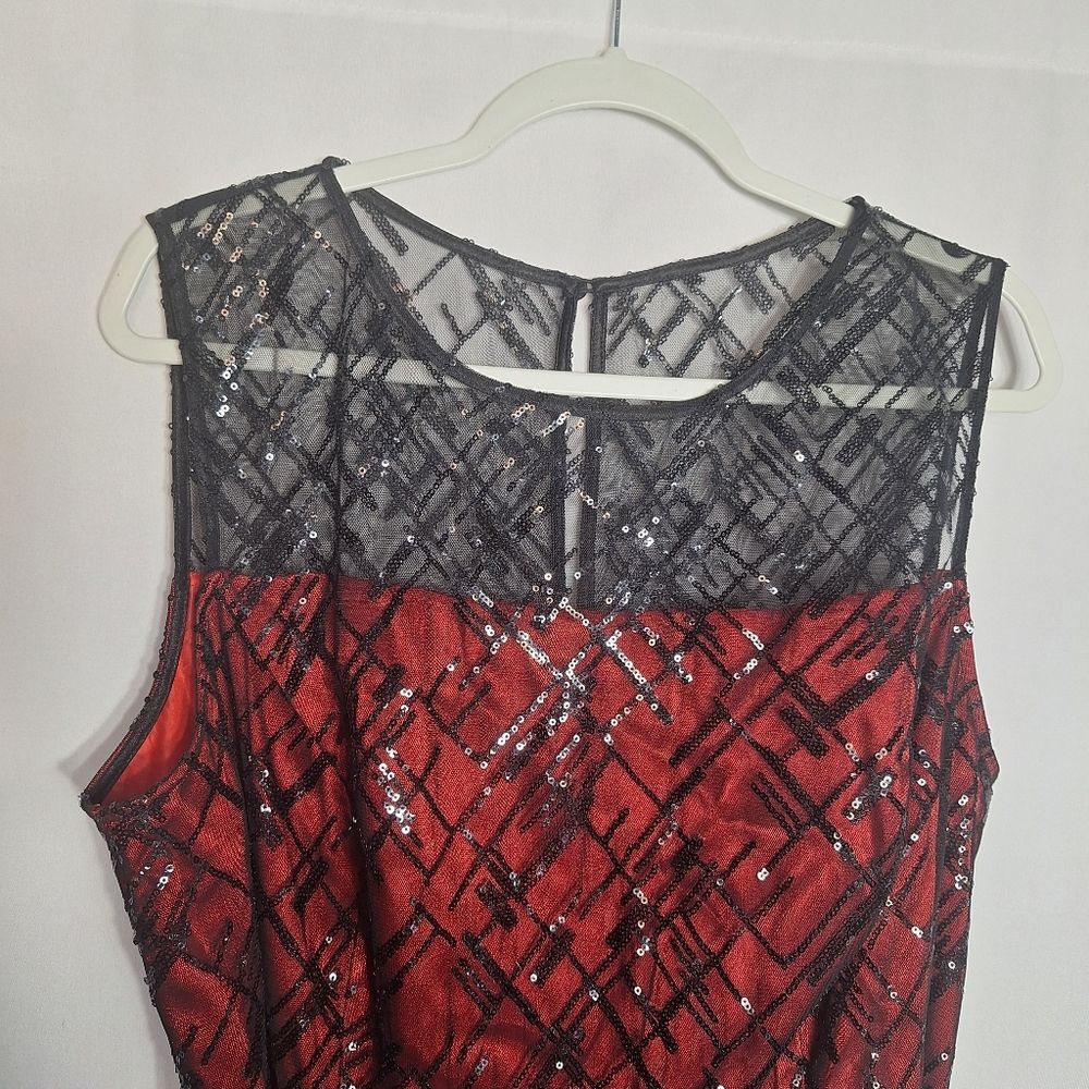 Jessica Howard Sequin Midi Dress Sleeveless Black Red Formal 16 W Womens - Picture 3 of 11